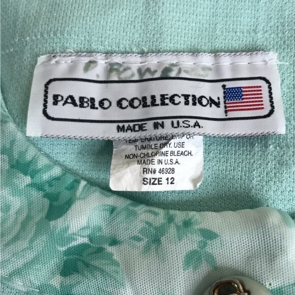 Vintage Pablo Collection Two Piece Skirt Jacket Top Mint Green Floral Women 12 - Picture 9 of 16